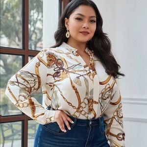 Shein plus size notch neck chain print blouse